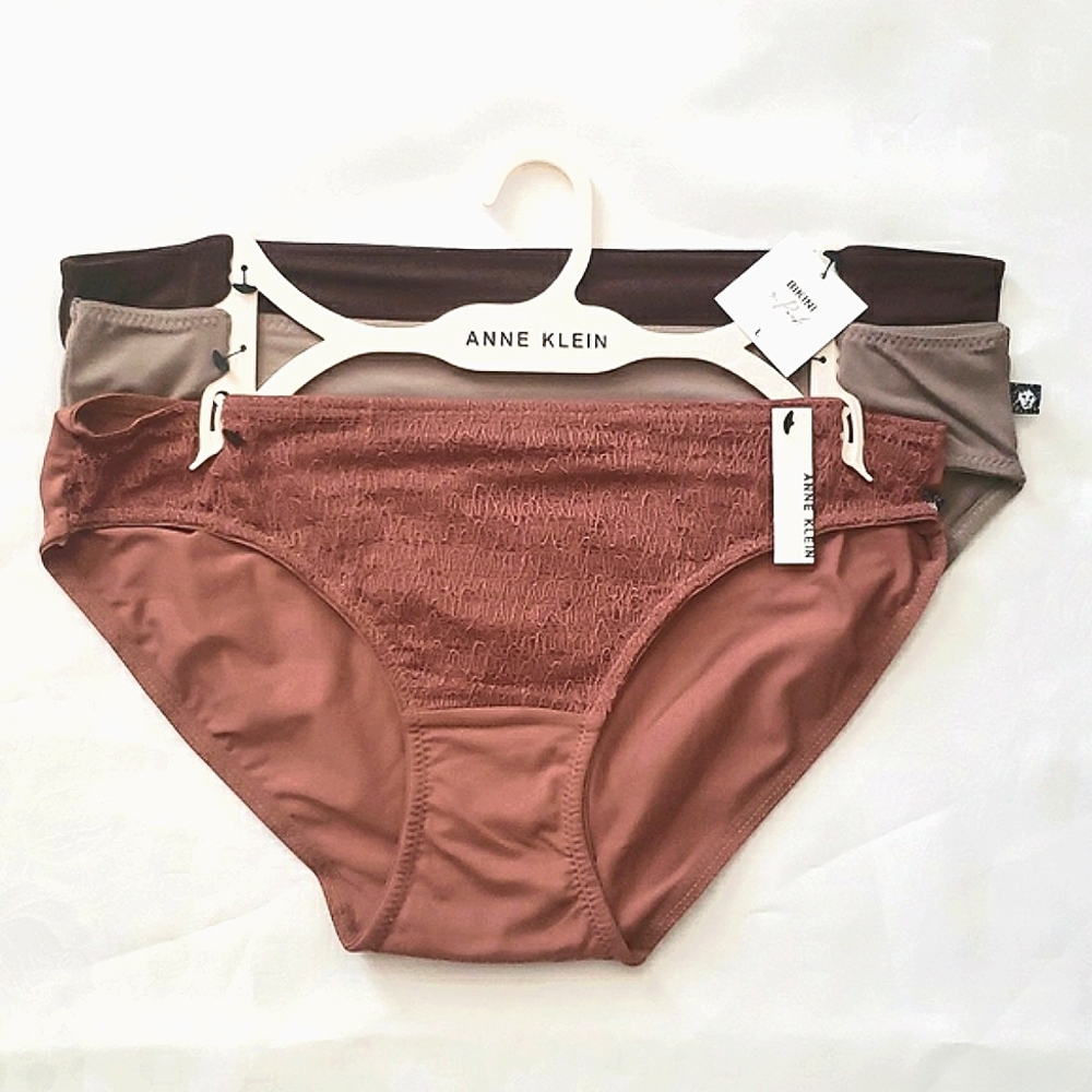 ANNE KLEIN Women's Bikini Panties Soft Brushed Microfiber 3-Pack Size L